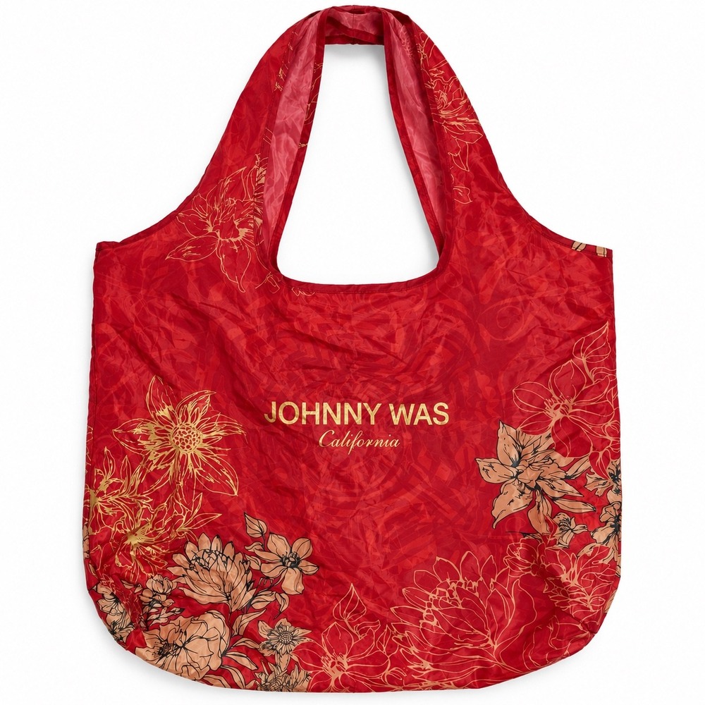 Johnny Was Floral Red Tote Bag Womens Reusable Shopping Packable Nylon Boho